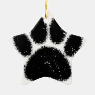 Rough And Distressed Dog Paw Print Ceramic Ornament