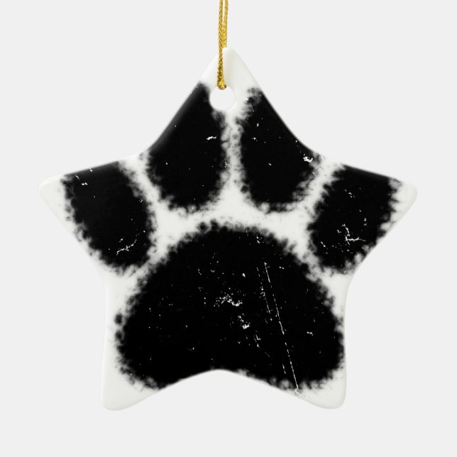 Rough And Distressed Dog Paw Print Ceramic Ornament (Front)