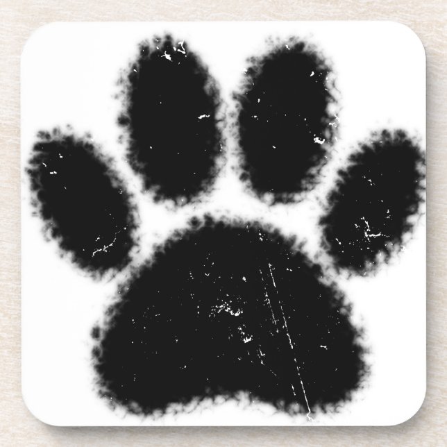 Rough And Distressed Dog Paw Print Drink Coaster (Front)