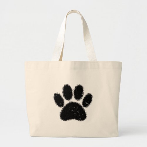 Rough And Distressed Dog Paw Print Large Tote Bag