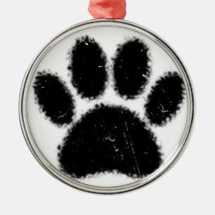 Rough And Distressed Dog Paw Print Metal Ornament