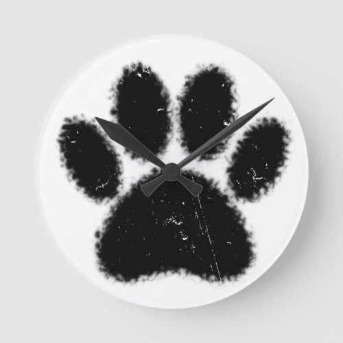 Rough And Distressed Dog Paw Print Round Clock