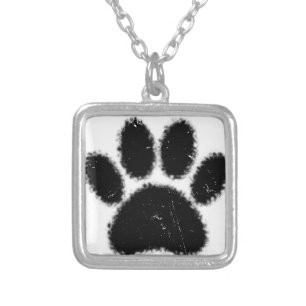 Rough And Distressed Dog Paw Print Silver Plated Necklace