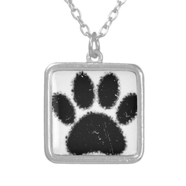 Rough And Distressed Dog Paw Print Silver Plated Necklace (Front)