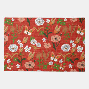 Rough Bamboo Floral Butterfly Shamrocks in Red Doormat