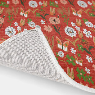 Rough Bamboo Floral Butterfly Shamrocks in Red Rug