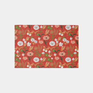 Rough Bamboo Floral Butterfly Shamrocks in Red Rug