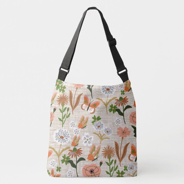 Rough Bamboo Floral Daisy Shamrocks Farmhouse Crossbody Bag (Front)