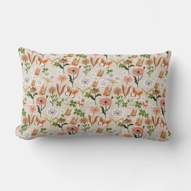 Rough Bamboo Floral Daisy Shamrocks Farmhouse Lumbar Pillow (Front)