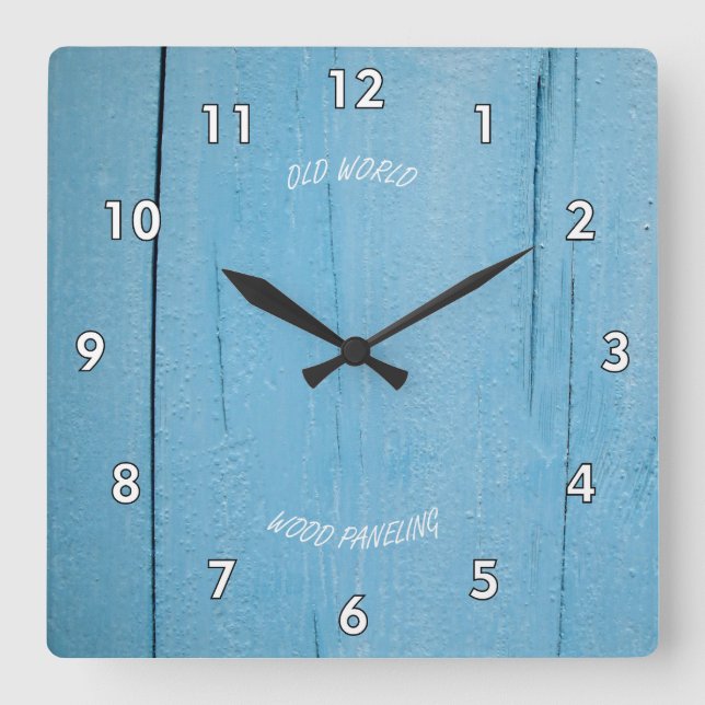 Rough Blue Painted Wood Paneling Square Wall Clock (Front)