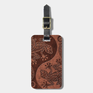 Rough Brown Stone Yin Yang Geckos Luggage Tag