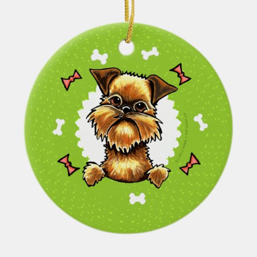 Rough Brussels Griffon Dog Bones Christmas Wreath Ceramic Ornament