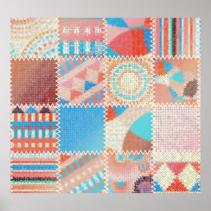 Rough Canvas Patchwork: Textured Vintage Pattern Poster