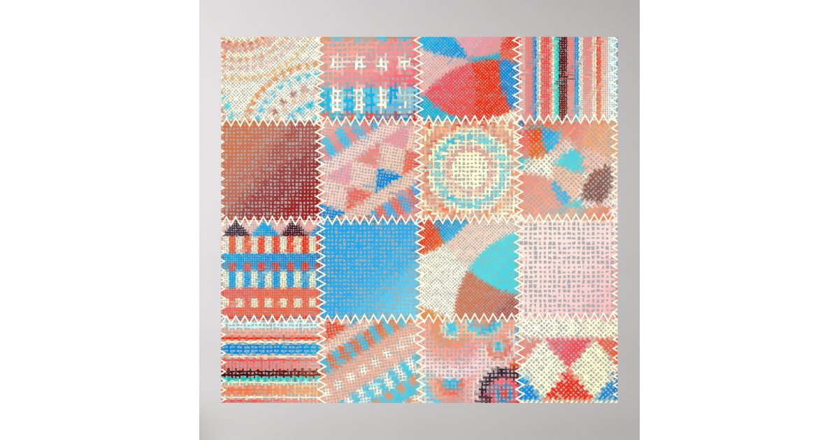 Classic Pattern Rfa Rough Canvas Patchwork: Textured Vintage Pattern Poster | Zazzle