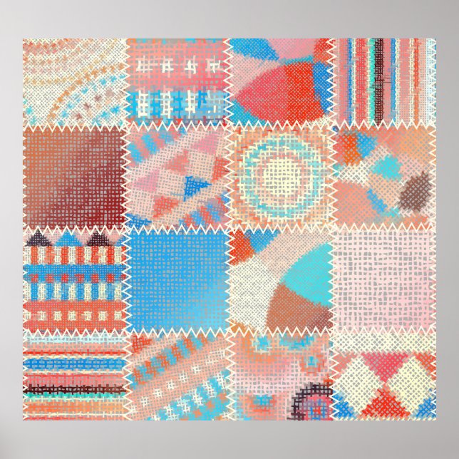 Rough Canvas Patchwork: Textured Vintage Pattern Poster (Front)