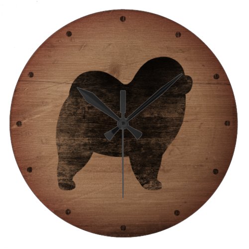 Rough Chow Chow Silhouette Rustic Style Large Clock