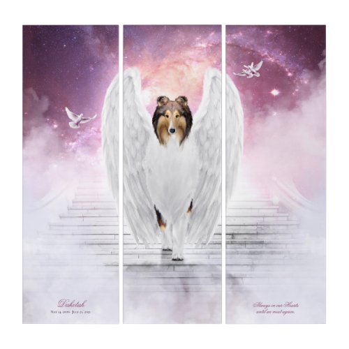 Rough Collie Angel Memorial Stairs to Heaven _ Triptych
