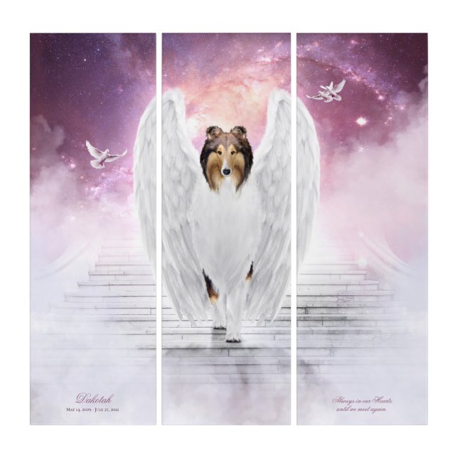 Rough Collie Angel Memorial, Stairs to Heaven - Triptych (Front)
