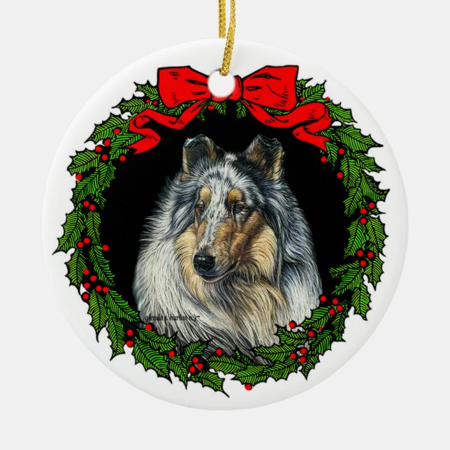 Rough Collie Art by Glenda S. Harlan Ceramic Ornament (Front)