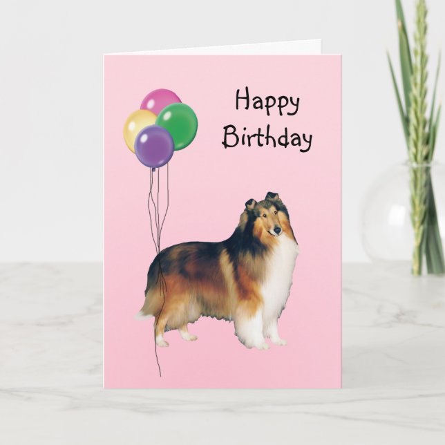 Rough Collie, Birthday Balloons Card (Front)
