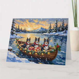Rough Collie Christmas Boat Holiday Card