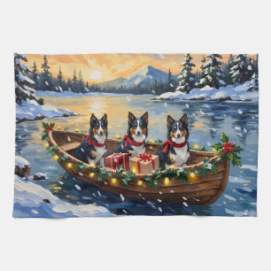 Rough Collie Christmas Boat Holiday Kitchen Towel