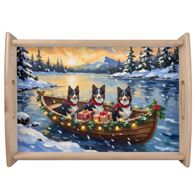 Rough Collie Christmas Boat Holiday Serving Tray (Front)