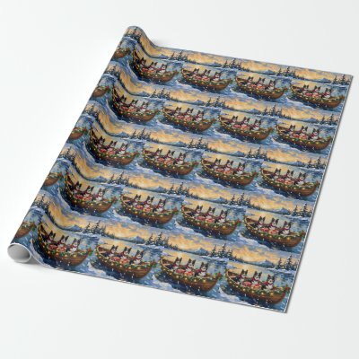 Rough Collie Christmas Boat Holiday Wrapping Paper