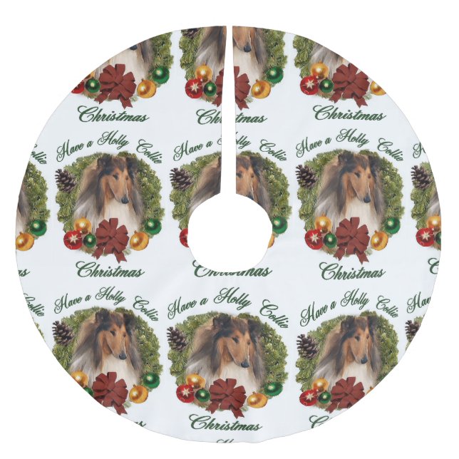 Rough Collie Christmas Brushed Polyester Tree Skirt (Front)