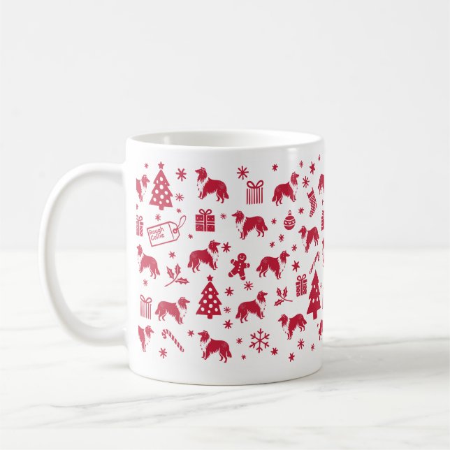 Rough Collie Christmas Design Coffee Mug (Left)