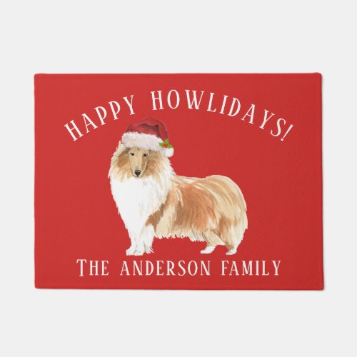 Rough Collie Christmas Doormat