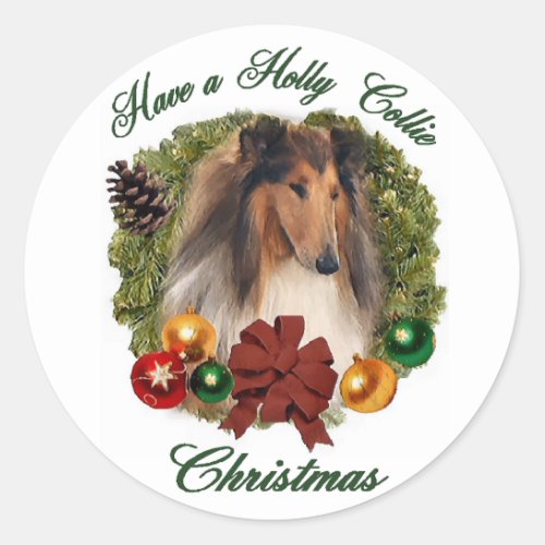 Rough Collie Christmas Gifts Classic Round Sticker