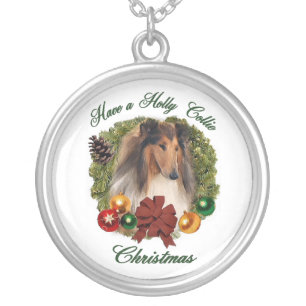 Rough Collie Christmas Gifts Silver Plated Necklace