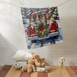 Rough Collie Christmas Red Truck Holiday Baby Blanket