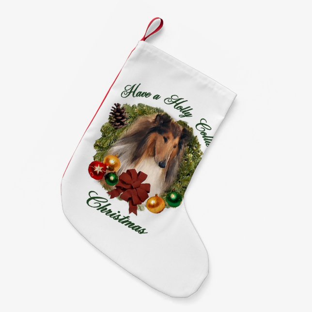 Rough Collie Christmas Small Christmas Stocking (Front (Hanging))
