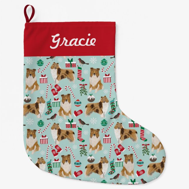 Rough Collie Christmas stocking (Front)