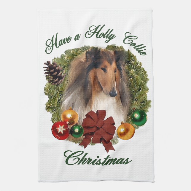 Rough Collie Christmas Towel (Vertical)