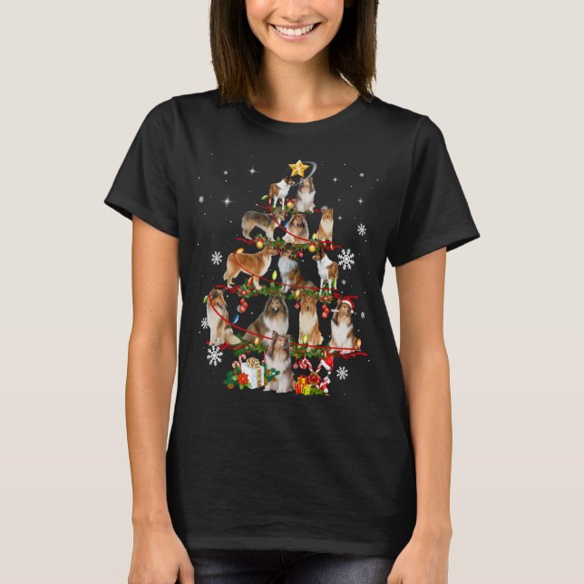 Rough Collie Christmas Tree Lights Sweater Dog Chr (Front)