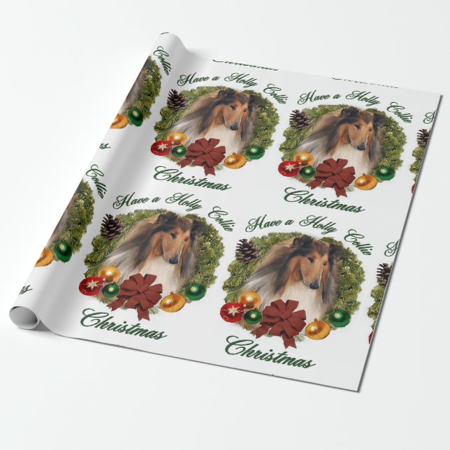 Rough Collie Christmas Wrapping Paper (Unrolled)