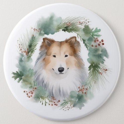 Rough Collie Christmas Wreath Festive Pup  Button