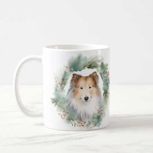 Rough Collie Christmas Wreath Festive Pup  Coffee Mug