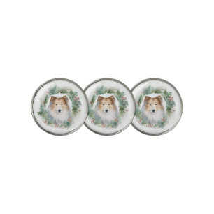 Rough Collie Christmas Wreath Festive Pup Golf Ball Marker