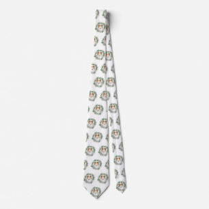Rough Collie Christmas Wreath Festive Pup Neck Tie