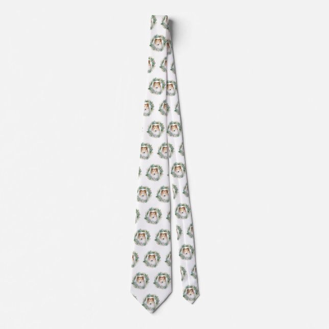 Rough Collie Christmas Wreath Festive Pup  Neck Tie (Front)