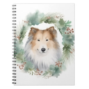 Rough Collie Christmas Wreath Festive Pup Notebook