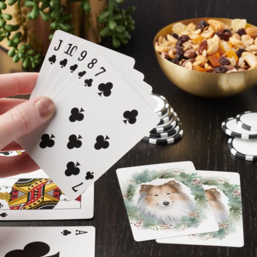 Rough Collie Christmas Wreath Festive Pup  Playing Cards