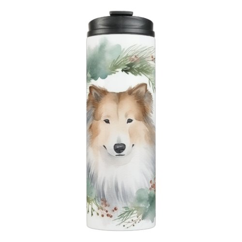 Rough Collie Christmas Wreath Festive Pup  Thermal Tumbler
