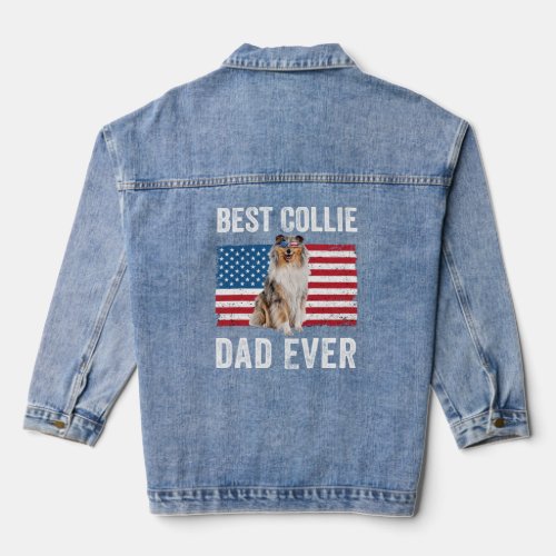 Rough Collie Dad American Flag Collie Dog  Owner T Denim Jacket