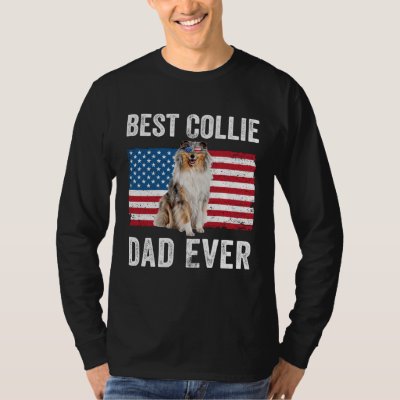 Rough Collie Dad American Flag Collie Dog  Owner T-Shirt
