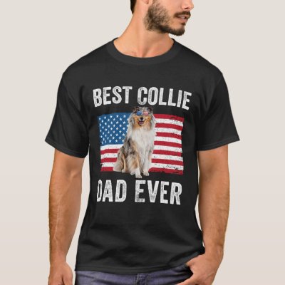 Rough Collie Dad American Flag Collie Dog  Owner T-Shirt